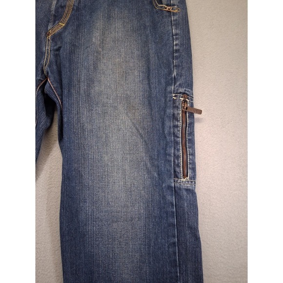 Gino Green Global Men Dark Wash Patched Embroidered Denim Jean Y2K Jeans Size 36 - Picture 3 of 13